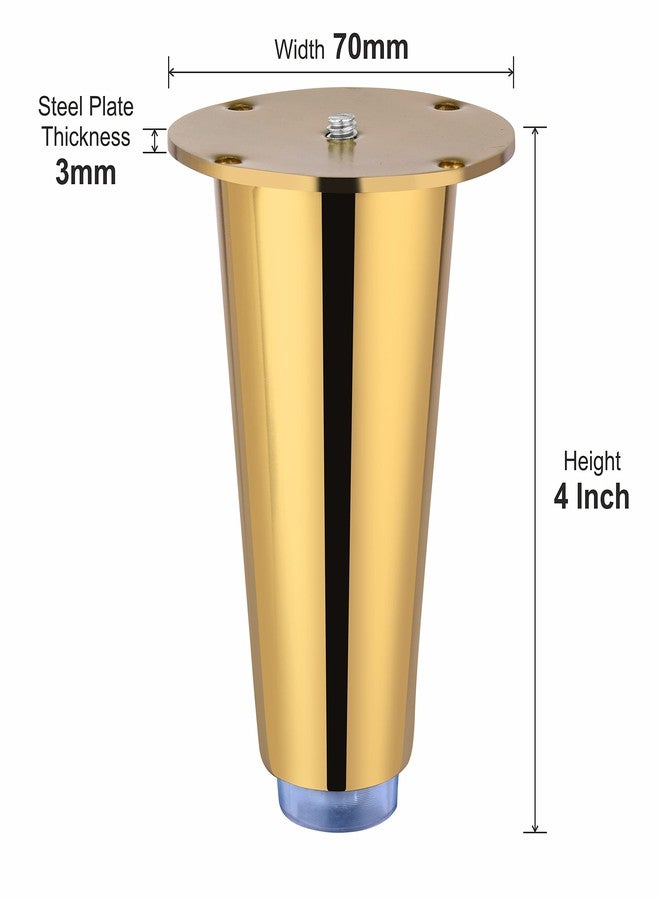 LAPO مجموعة لابو من 4 قطع من أرجل الكنب المصنوعة من الفولاذ المقاوم للصدأ شديدة التحمل مقاس 4 بوصات لتثبيت الأثاث | أرجل كنب معدنية | أرجل كنب مخروطية الشكل (طلاء ذهبي) عبوة من 4 قطع - Image 4